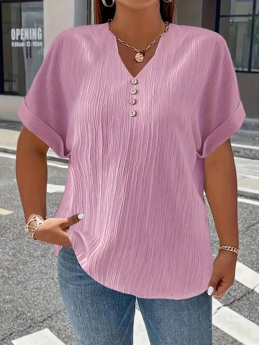 Elegant Short Sleeve Blouse with V-Neck