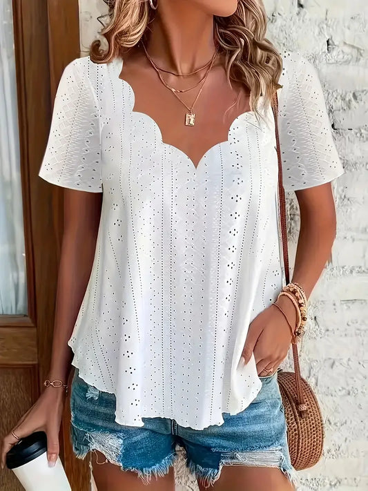 Plus Size T-shirt with Scalloped Edge Detail
